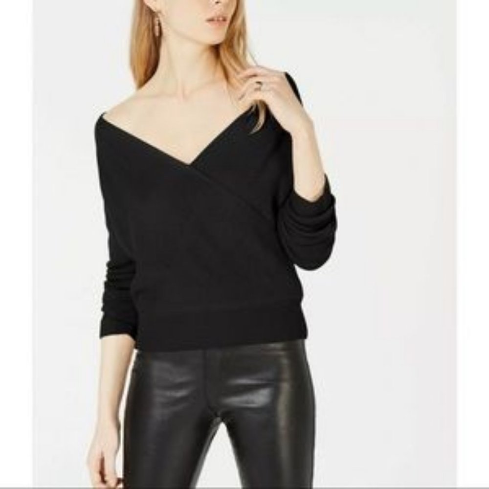 Bar III V-Neck Ribbed Deep Black Sweater Medium
